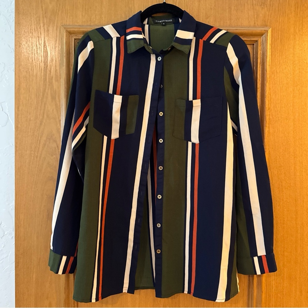 Navy and Olive Striped Button Down Shirt